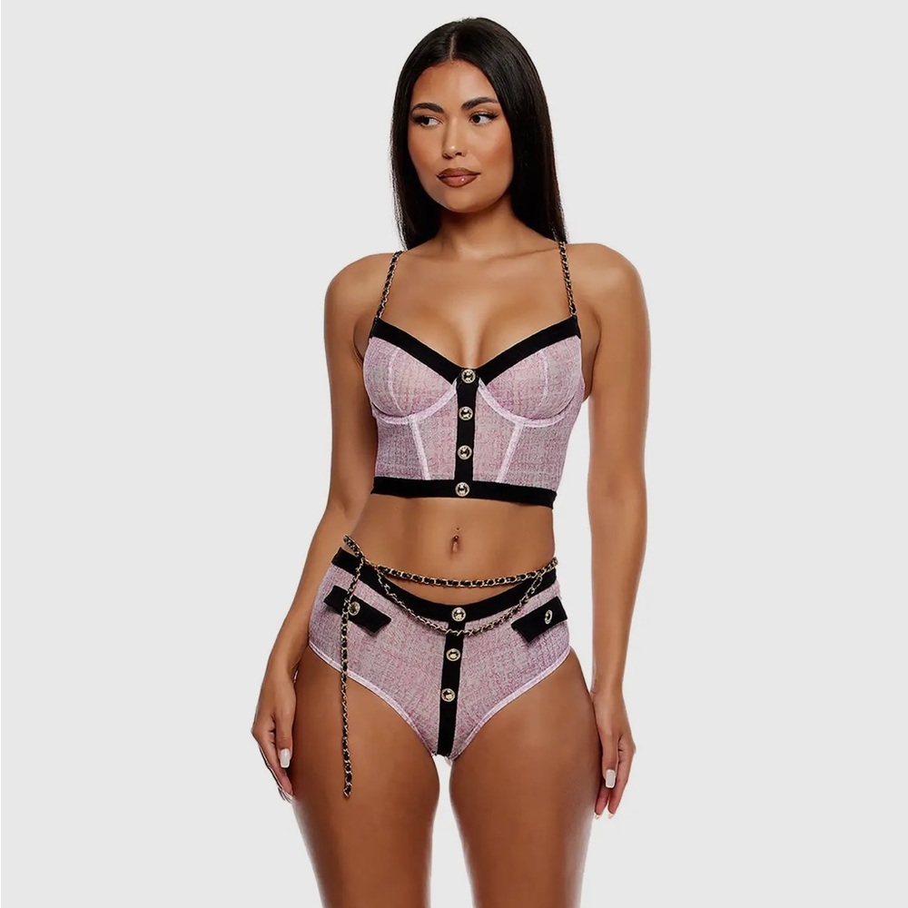 Classy Pink and Black Chain Lingerie 3pc Set - Picture 5 of 9